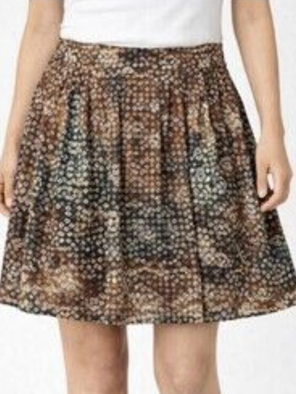 Peruvian Connection Mosaic Print Softly Pleated Circle Skirt w/ Pockets - Size 8